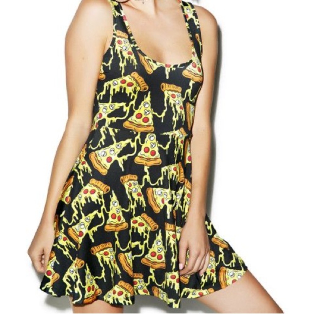Sourpuss pizza skulls skater mini dress med tank straps